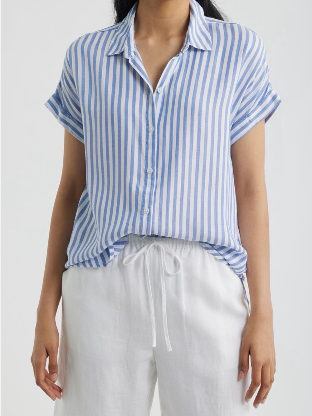 beachlunchlounge Blue and White Vertical Stripe Button-Down Shirt